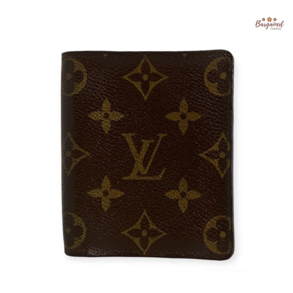 Authentic Louis Vuitton Brown Monogram Coated Canvas Leather Small Bifold Wallet